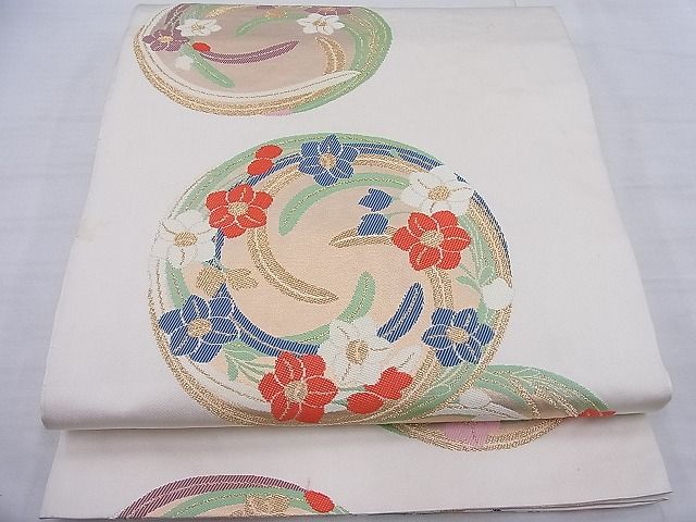 平和屋着物◎六通柄 本袋帯 唐織 花の丸 金糸 逸品 BAAF7732ea