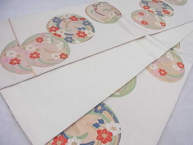 平和屋着物◎六通柄 本袋帯 唐織 花の丸 金糸 逸品 BAAF7732ea