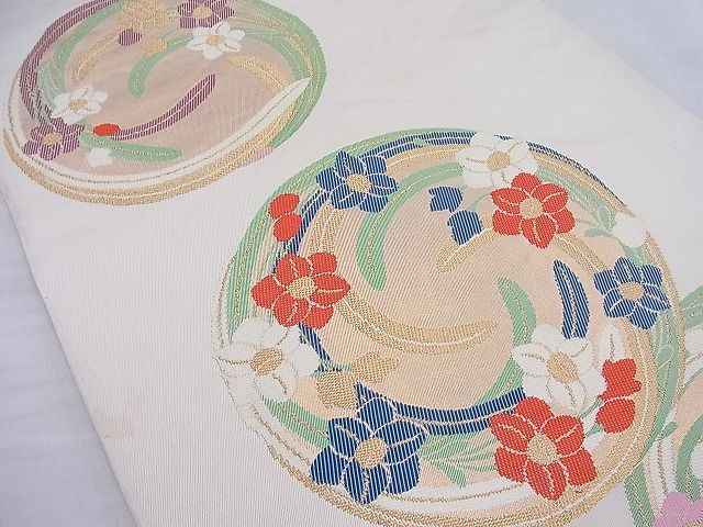 平和屋着物◎六通柄 本袋帯 唐織 花の丸 金糸 逸品 BAAF7732ea