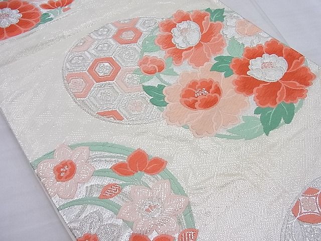 平和屋着物◎六通柄袋帯 唐織 有職花丸文 銀糸 逸品 BAAF7754ea