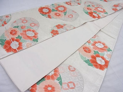 平和屋着物◎六通柄袋帯 唐織 有職花丸文 銀糸 逸品 BAAF7754ea