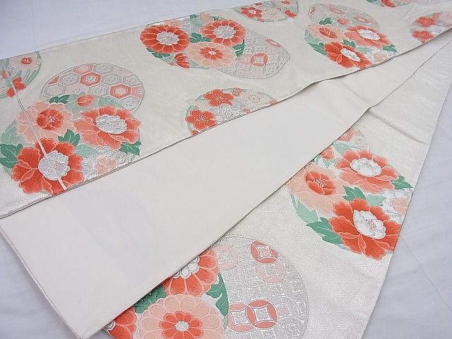 平和屋着物◎六通柄袋帯 唐織 有職花丸文 銀糸 逸品 BAAF7754ea