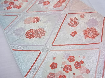 平和屋着物◎六通柄袋帯 唐織 菱天井花丸文 銀糸 逸品 BAAF7760ea