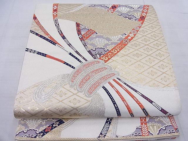 平和屋着物◎六通柄袋帯 唐織 束ね熨斗吉祥文 金糸 逸品 BAAF7767ea