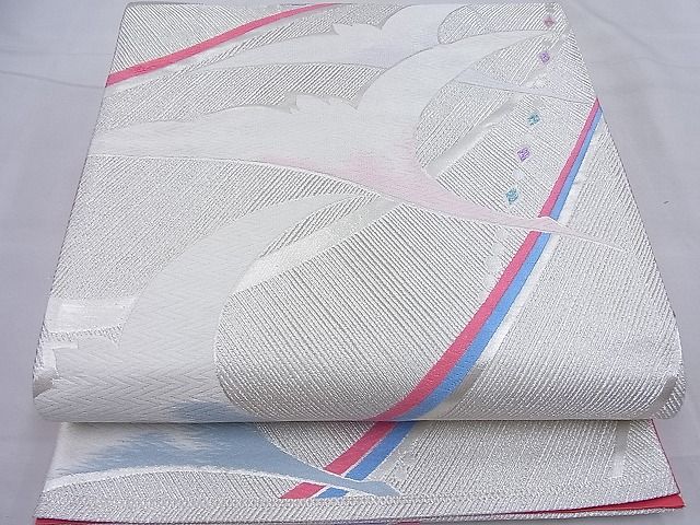 平和屋着物◎六通柄袋帯 唐織 飛鶴文様 銀糸 逸品 BAAF7773ea