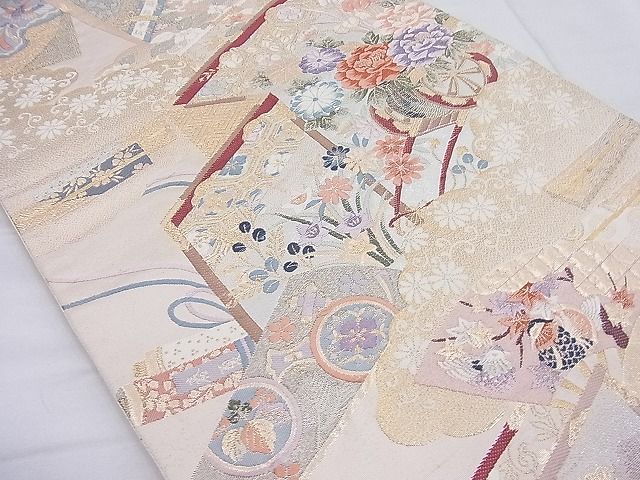 平和屋着物◎六通柄袋帯 唐織 万幕吉祥花車文 金糸 逸品 BAAF7778ea