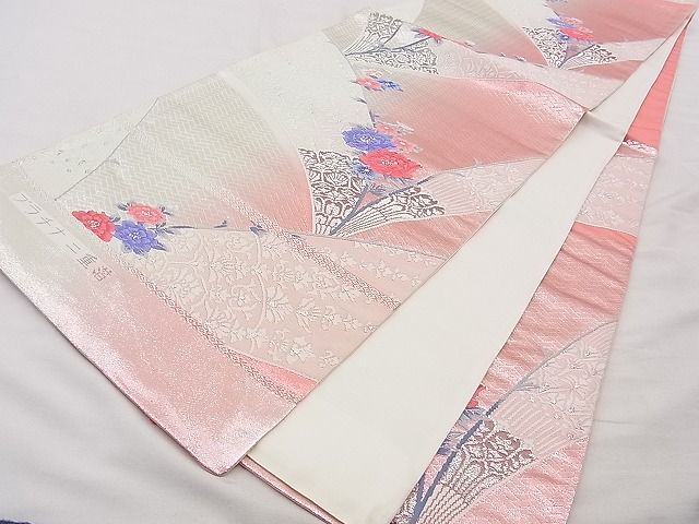 平和屋着物◎西陣 六通柄袋帯 唐織 吉祥花文 プラチナ二重箔 逸品 BAAG3202xa