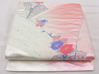 平和屋着物◎西陣 六通柄袋帯 唐織 吉祥花文 プラチナ二重箔 逸品 BAAG3202xa