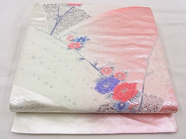 平和屋着物◎西陣 六通柄袋帯 唐織 吉祥花文 プラチナ二重箔 逸品 BAAG3202xa