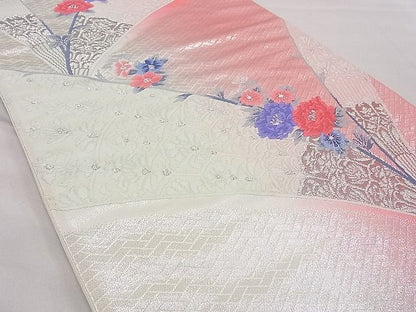 平和屋着物◎西陣 六通柄袋帯 唐織 吉祥花文 プラチナ二重箔 逸品 BAAG3202xa