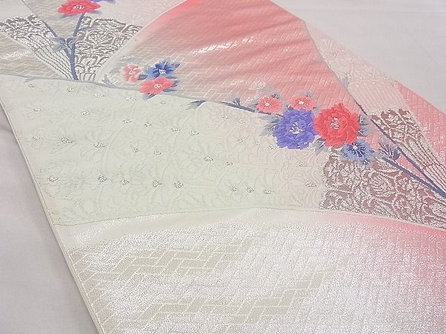 平和屋着物◎西陣 六通柄袋帯 唐織 吉祥花文 プラチナ二重箔 逸品 BAAG3202xa