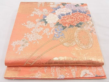 平和屋着物◎六通柄袋帯 唐織 格天花車文 九百錦織 金糸 逸品 BAAG3208xa