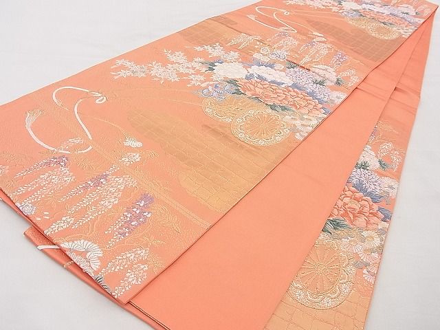 平和屋着物◎六通柄袋帯 唐織 格天花車文 九百錦織 金糸 逸品 BAAG3208xa