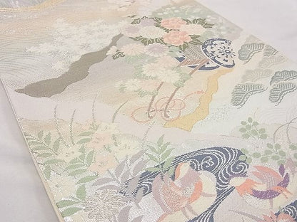 平和屋着物◎六通柄袋帯 唐織 道長花車文 プラチナ純銀箔二重織 逸品 BAAG3216xa