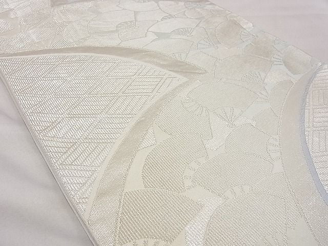 平和屋着物◎六通柄袋帯 唐織 扇面流し 銀糸 逸品 BAAG3241xa