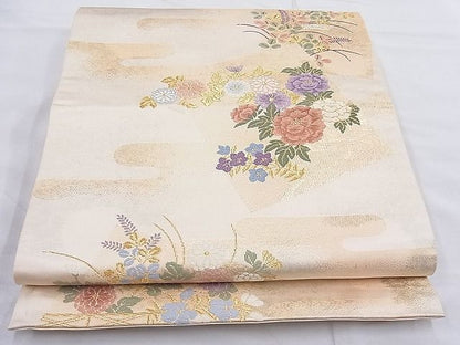 平和屋着物◎六通柄袋帯 唐織 エ霞色紙花文 金糸 逸品 BAAG3262xa