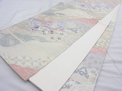 平和屋着物◎六通柄袋帯 唐織 飛鶴道長御所解文 金銀糸 逸品 BAAG3263xa