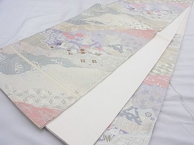 平和屋着物◎六通柄袋帯 唐織 飛鶴道長御所解文 金銀糸 逸品 BAAG3263xa