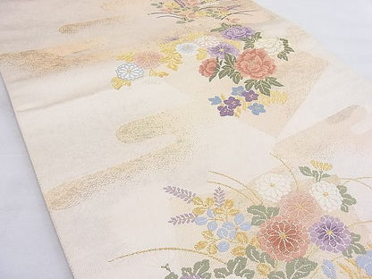 平和屋着物◎六通柄袋帯 唐織 エ霞色紙花文 金糸 逸品 BAAG3262xa