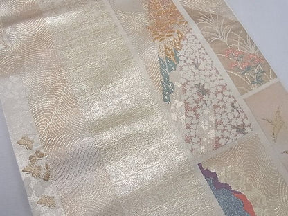 平和屋着物◎六通柄袋帯 短冊流水飛鶴文 金糸 逸品 CAAF8863pn