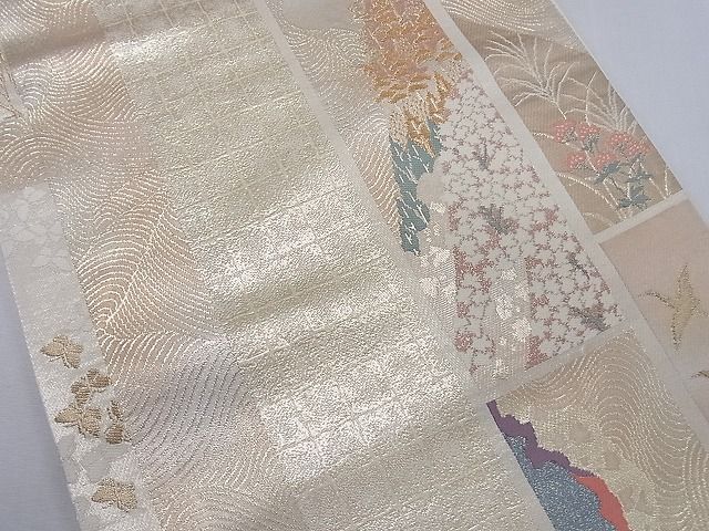 平和屋着物◎六通柄袋帯 短冊流水飛鶴文 金糸 逸品 CAAF8863pn