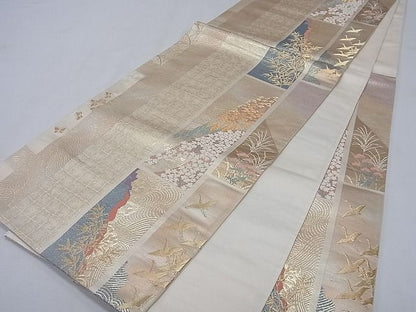 平和屋着物◎六通柄袋帯 短冊流水飛鶴文 金糸 逸品 CAAF8863pn