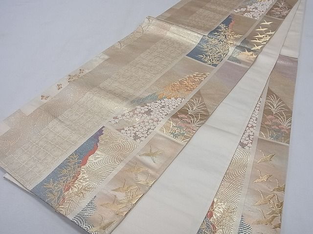 平和屋着物◎六通柄袋帯 短冊流水飛鶴文 金糸 逸品 CAAF8863pn