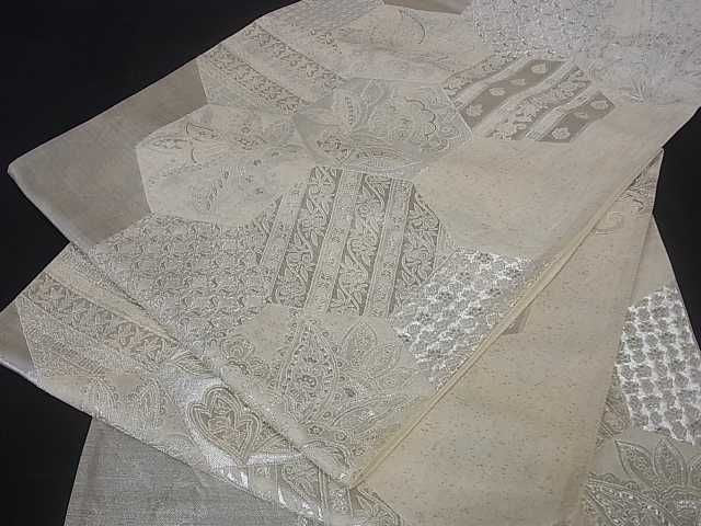 平和屋着物■六通柄袋帯 亀甲花文 銀糸 逸品 ar2696