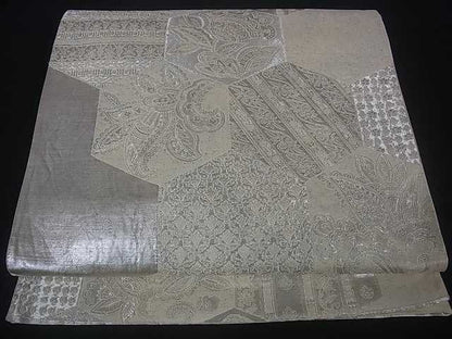平和屋着物■六通柄袋帯 亀甲花文 銀糸 逸品 ar2696
