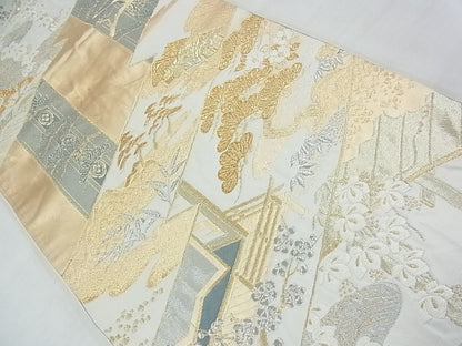 平和屋着物◎六通柄袋帯 風景草花文 金銀糸 逸品 BAAF7153ns
