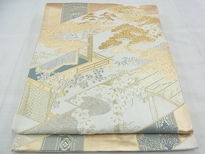 平和屋着物◎六通柄袋帯 風景草花文 金銀糸 逸品 BAAF7153ns
