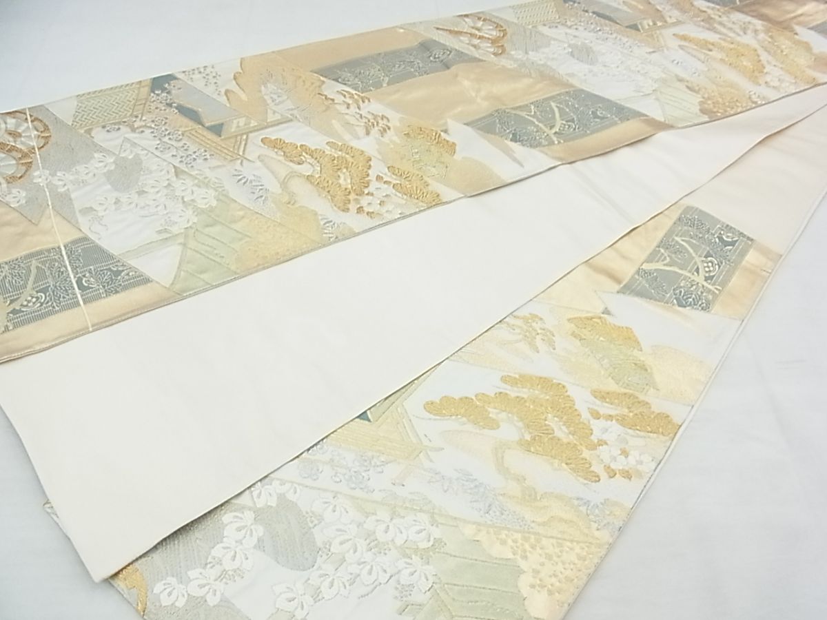 平和屋着物◎六通柄袋帯 風景草花文 金銀糸 逸品 BAAF7153ns