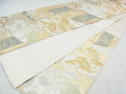 平和屋着物◎六通柄袋帯 風景草花文 金銀糸 逸品 BAAF7153ns