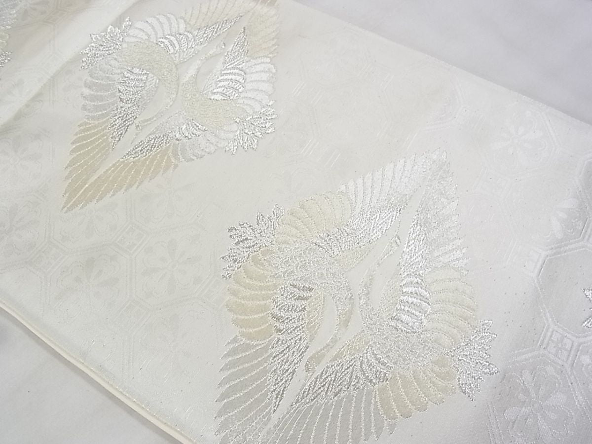 平和屋着物◎六通柄袋帯 向かい鶴菱 金銀糸 逸品 BAAG5022ns