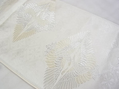 平和屋着物◎六通柄袋帯 向かい鶴菱 金銀糸 逸品 BAAG5022ns