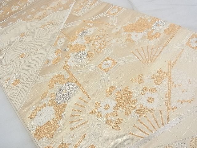 平和屋着物◎全通柄袋帯 唐織 蜀江扇面花文 金銀糸 逸品 BAAF7881ph