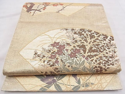 平和屋着物◎六通柄袋帯 清水六兵衛 名匠古稀彩扇文 金糸 逸品 BAAF5368th
