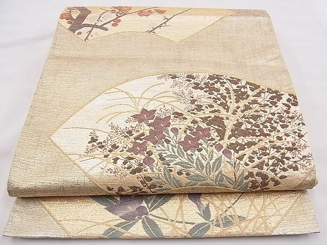 平和屋着物◎六通柄袋帯 清水六兵衛 名匠古稀彩扇文 金糸 逸品 BAAF5368th