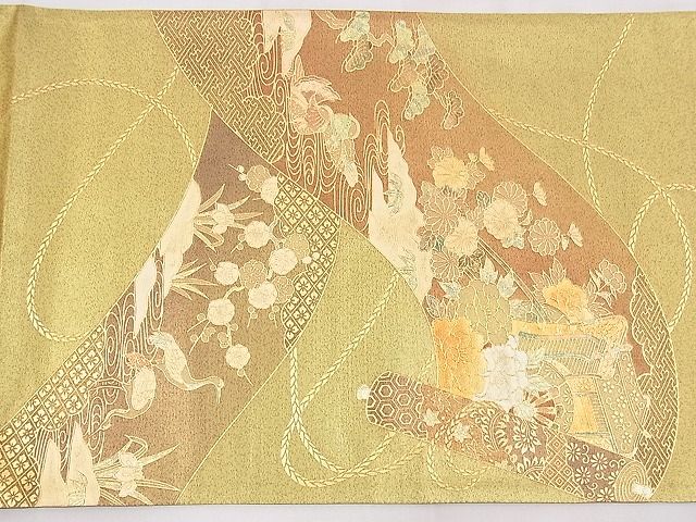 平和屋着物◎太鼓柄袋帯 琳派花鳥絵巻 金彩 逸品 BAAF5365th