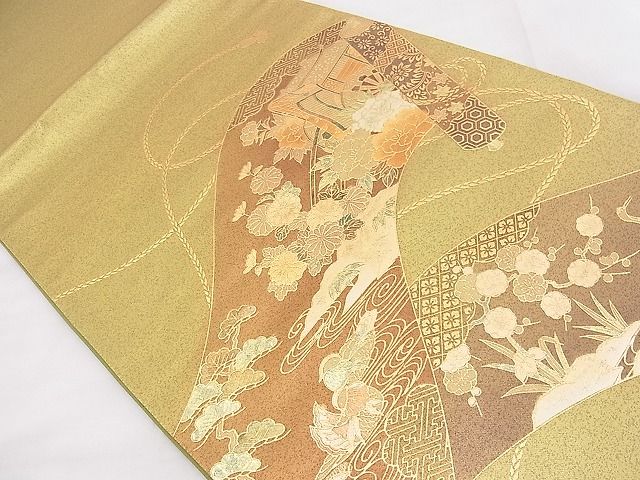 平和屋着物◎太鼓柄袋帯 琳派花鳥絵巻 金彩 逸品 BAAF5365th