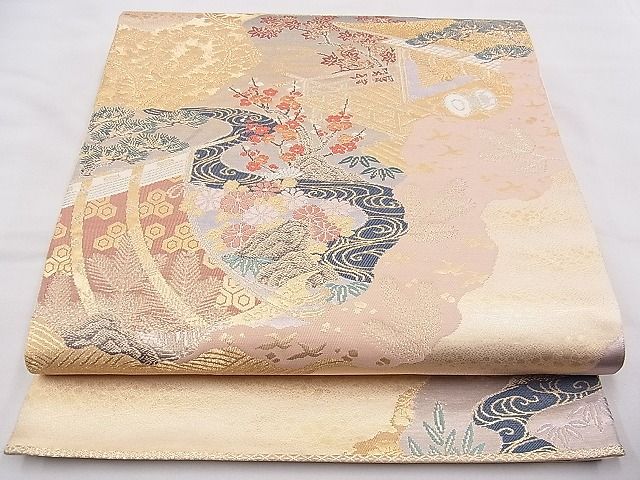 平和屋着物◎六通柄袋帯 唐織 道長風景文 金糸 逸品 BAAF5373th