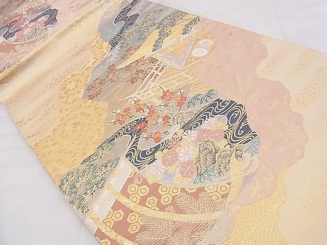 平和屋着物◎六通柄袋帯 唐織 道長風景文 金糸 逸品 BAAF5373th