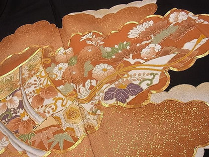 平和屋着物■豪華黒留袖　駒刺繍　雲重ね几帳花文　金彩　逸品　CAAF0511dy