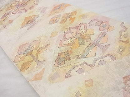 平和屋着物◎六通柄袋帯 菱更紗花文 金糸 逸品 BAAG4416th