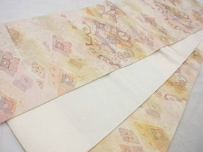 平和屋着物◎六通柄袋帯 菱更紗花文 金糸 逸品 BAAG4416th