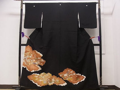 平和屋着物■豪華黒留袖　駒刺繍　雲重ね几帳花文　金彩　逸品　CAAF0511dy