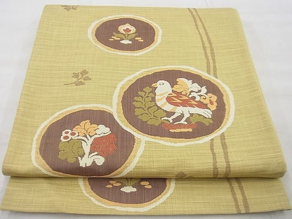 平和屋着物◎六通柄袋帯 楽山 花鳥丸文 逸品 BAAG4422th
