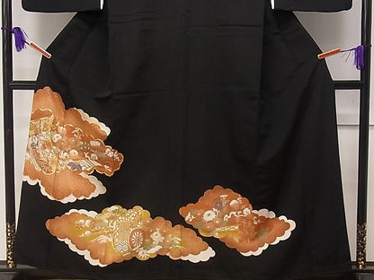 平和屋着物■豪華黒留袖　駒刺繍　雲重ね几帳花文　金彩　逸品　CAAF0511dy