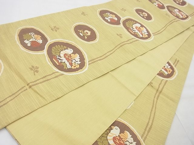 平和屋着物◎六通柄袋帯 楽山 花鳥丸文 逸品 BAAG4422th