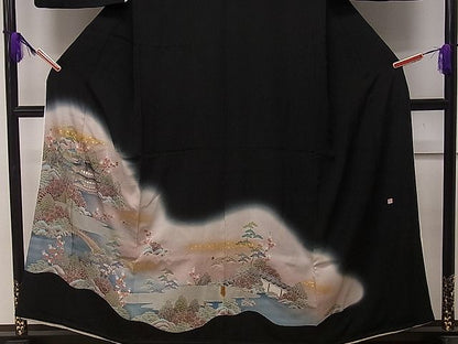 平和屋着物■豪華黒留袖 作家物 風景文 暈し染め 金彩 逸品 CAAF0559dy